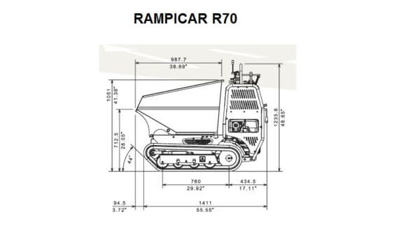 Rampicar – Mini-  wywrotka – skrzynia ładunkowa 0,28 m3 Mini-wywrotka Rampicar Maszyny do linii kablowych i technologia bezwykopowa